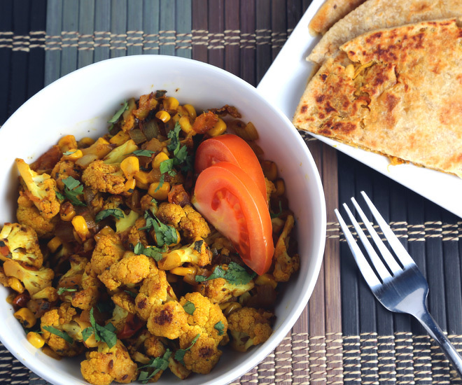Gobhi Corn Masala - Spiced Cauliflower & Corn - Cook With Manali