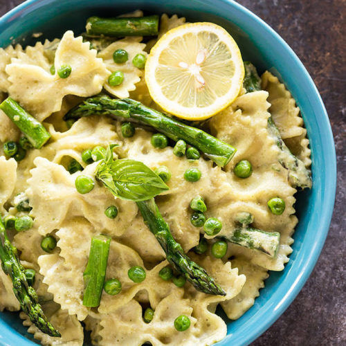 Vegan Spring Pasta in Basil Lemon Sauce - Cook With Manali