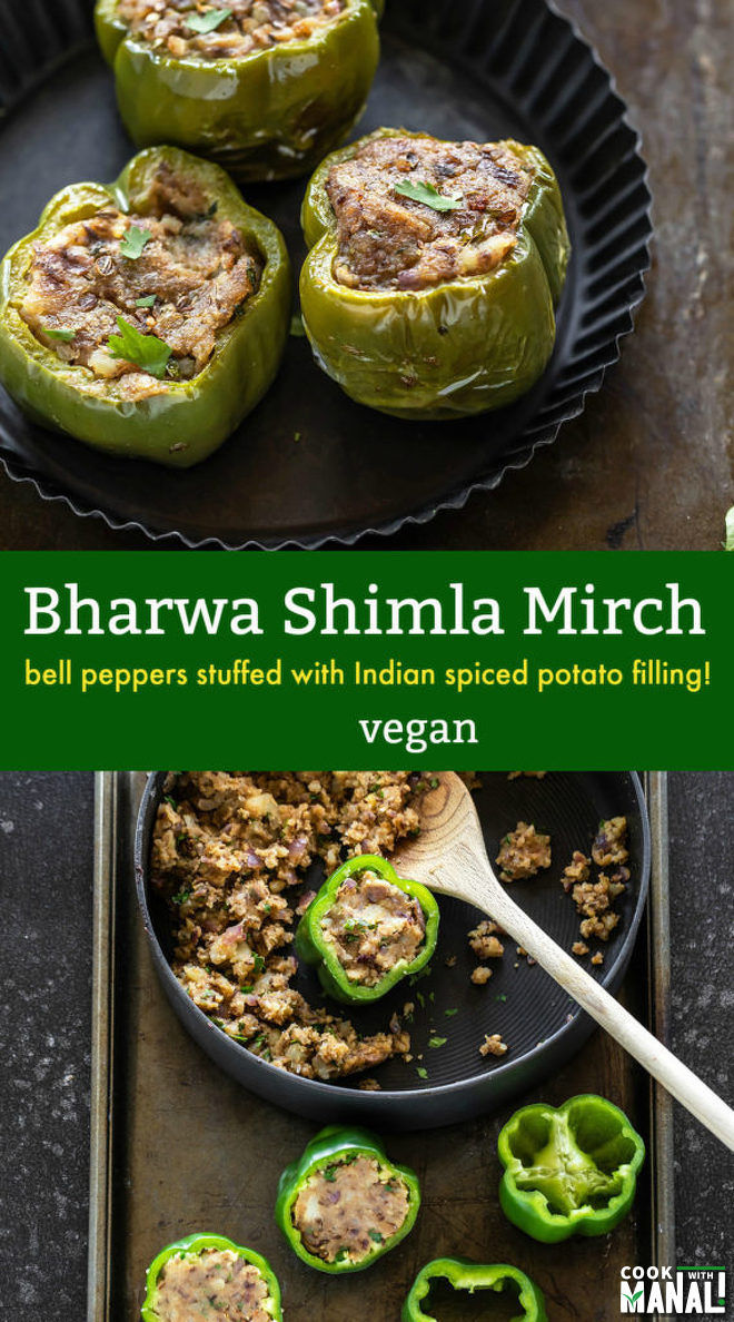 Bharwa Shimla Mirch (Spicy Potato Stuffed Bell Peppers) - Cook With Manali