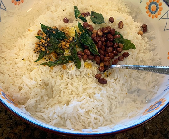 peanuts, spices added to boiled rice