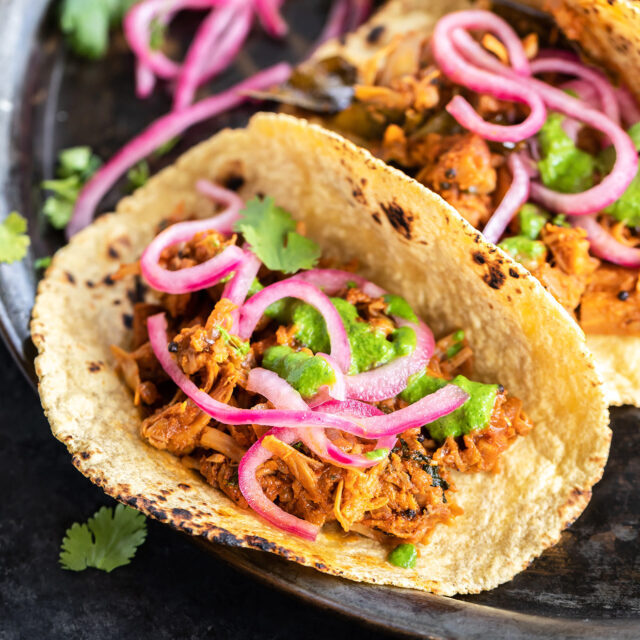 Jackfruit Tacos with Pickled Onions & Cilantro Chutney - Cook With Manali