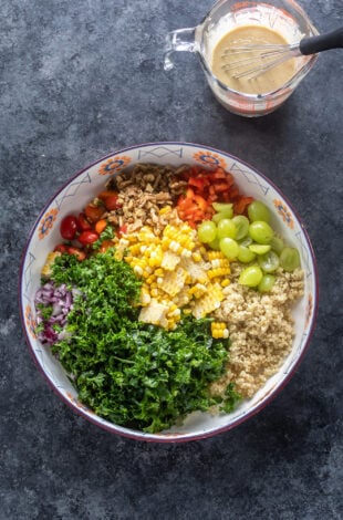 Fresh Corn, Kale & Quinoa Salad with Tahini Dressing - Cook With Manali