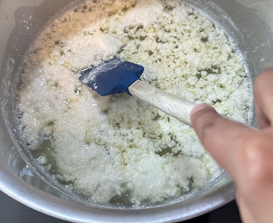 curdled milk in a pan