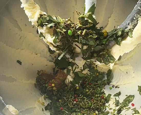 paan and gulkand with butter and sugar in a mixer